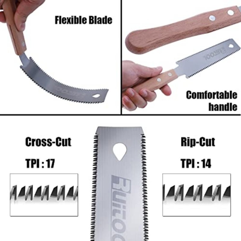 Japanese Hand Saw 6 Inch Double Edge Sided Pull Saw Ryoba SK5 Flexible Blade 14/17 TPI Flush Cut Beech Handle Wood Saw for Woodworking Tools - Image 2