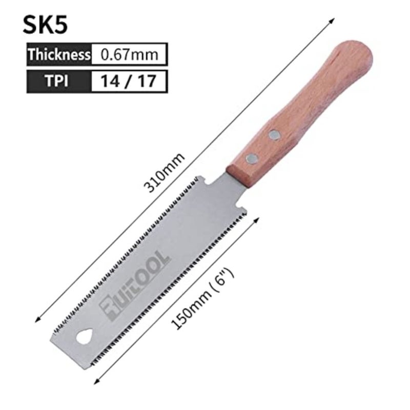 Japanese Hand Saw 6 Inch Double Edge Sided Pull Saw Ryoba SK5 Flexible Blade 14/17 TPI Flush Cut Beech Handle Wood Saw for Woodworking Tools - Image 3