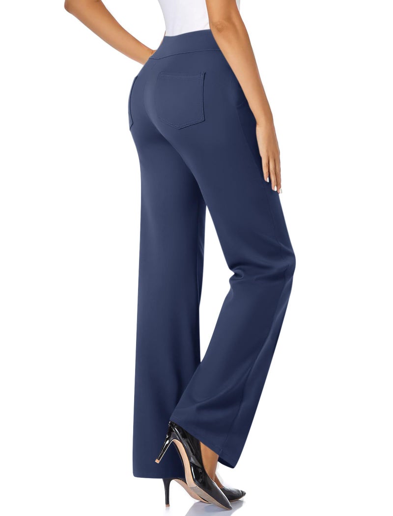 FireSwan Womens Dress Pants Stretchy Wide Leg Work Pants Business Casual Trousers Pull On Office Slacks with 4 Pockets Navy Blue - Image 2