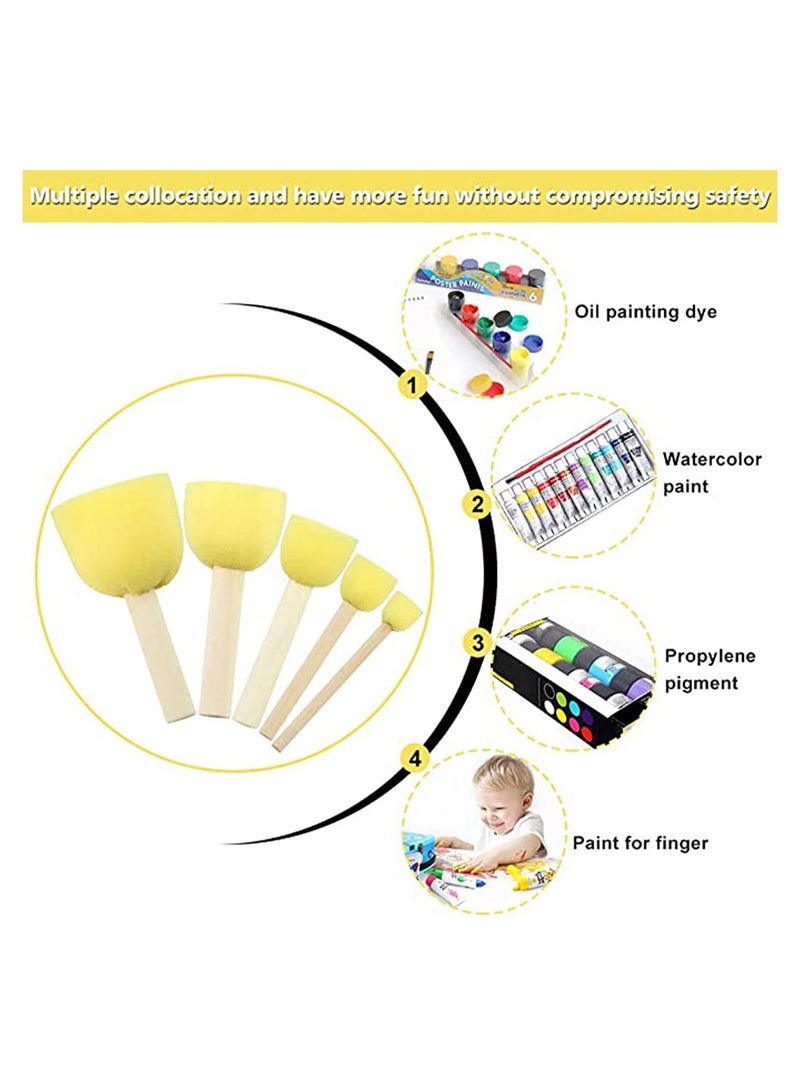 KASTWAVE 10Pcs Painting Drawing Brushes Foam Sponge Wood Handle Painting Drawing Finishing Craft Tool Flat Brush Head Absorption Fully Fill Each Dead Angle for Acrylics Stains Crafts Varnishes - Image 3