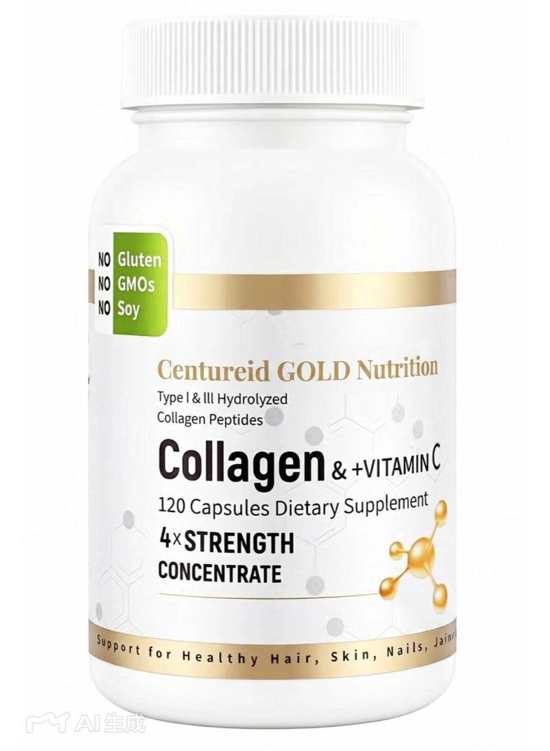 Centureid GOLD Nutrition Collagen+Vitamin C Beauty Hair And Nails Vitamins For Women Collagen Up Skin Whitening 120 Capsules - Image 1