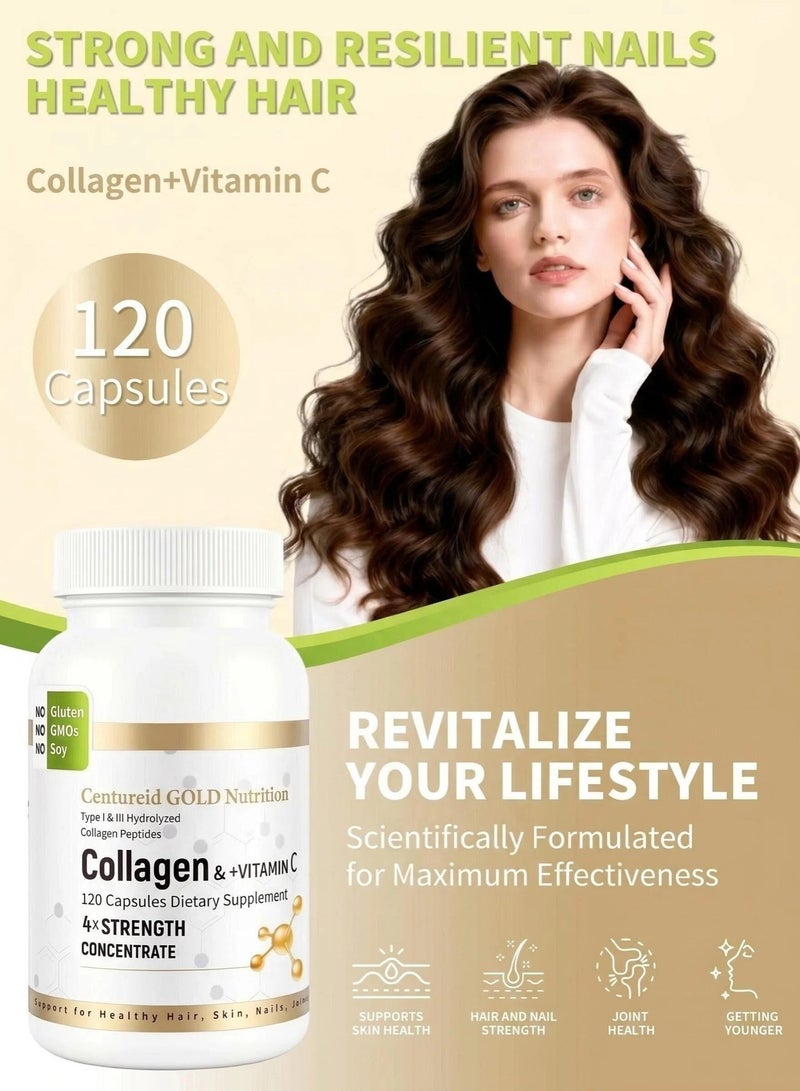 Centureid GOLD Nutrition Collagen+Vitamin C Beauty Hair And Nails Vitamins For Women Collagen Up Skin Whitening 120 Capsules - Image 3
