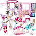 Style Shine Doll House Portable  Foldable Dollhouse w 60 Pcs  2 Dolls Play House Toy with Bedroom Bathroom Kitchen Furniture Playset Playhouse Gift for Girl Kid Toddler - Image 2