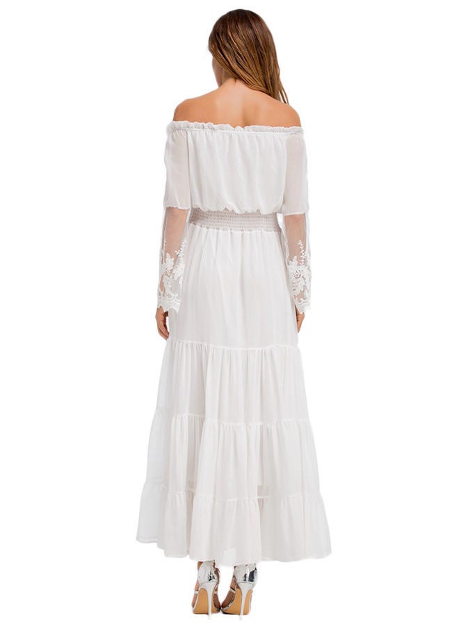 Lace Insert Off-Shoulder Dress White