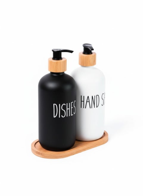 كاسا هوم طقم موزعات صابون 2 قطعة بمضخات بامبو مع صينية خشبية 2×500مل مصر