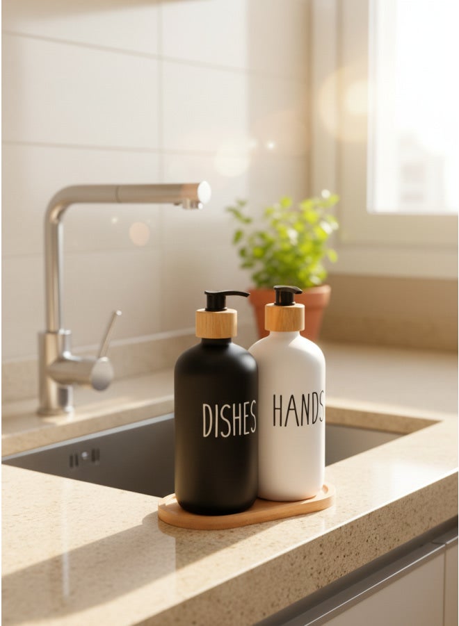 كذا هوم كاسا هوم طقم موزعات صابون 2 قطعة بمضخات بامبو مع صينية خشبية 2×500مل مصر - Image 2