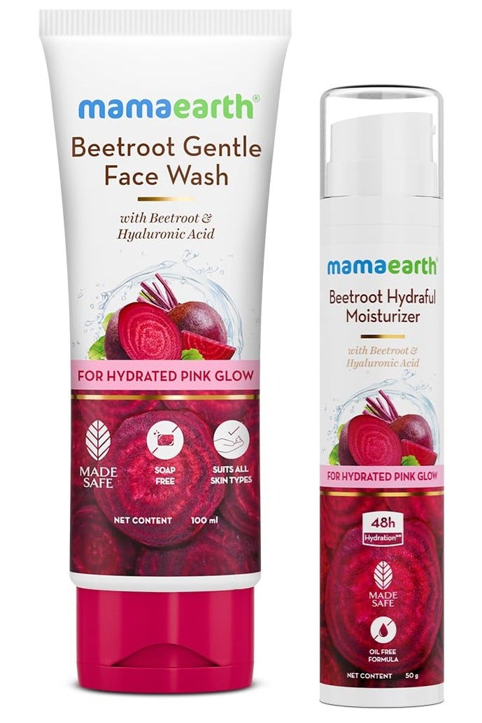 Mamaearth Beetroot Natural Pink Glow Combo | Beetroot Gentle Face Wash (100ml) & Beetroot Hydraful Moisturizer (50ml) | Gives Natural Pink Glow | Cleanses, Hydrates and Moisturizes | Combo Pack - Image 1
