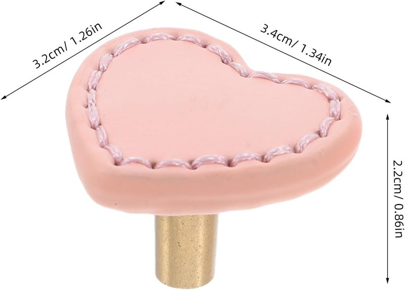 Toyvian Heart-Shaped Brass Cabinet Wardrobe Door Handles with Pink Leather Pulls, Single Hole Furniture Handles for ’ Dresser Drawers, 2pcs Set for ’ Room Storage - Image 2