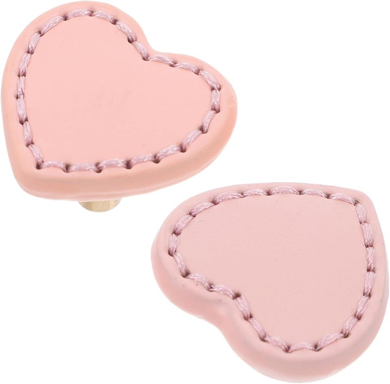 Toyvian Heart-Shaped Brass Cabinet Wardrobe Door Handles with Pink Leather Pulls, Single Hole Furniture Handles for ’ Dresser Drawers, 2pcs Set for ’ Room Storage - Image 1