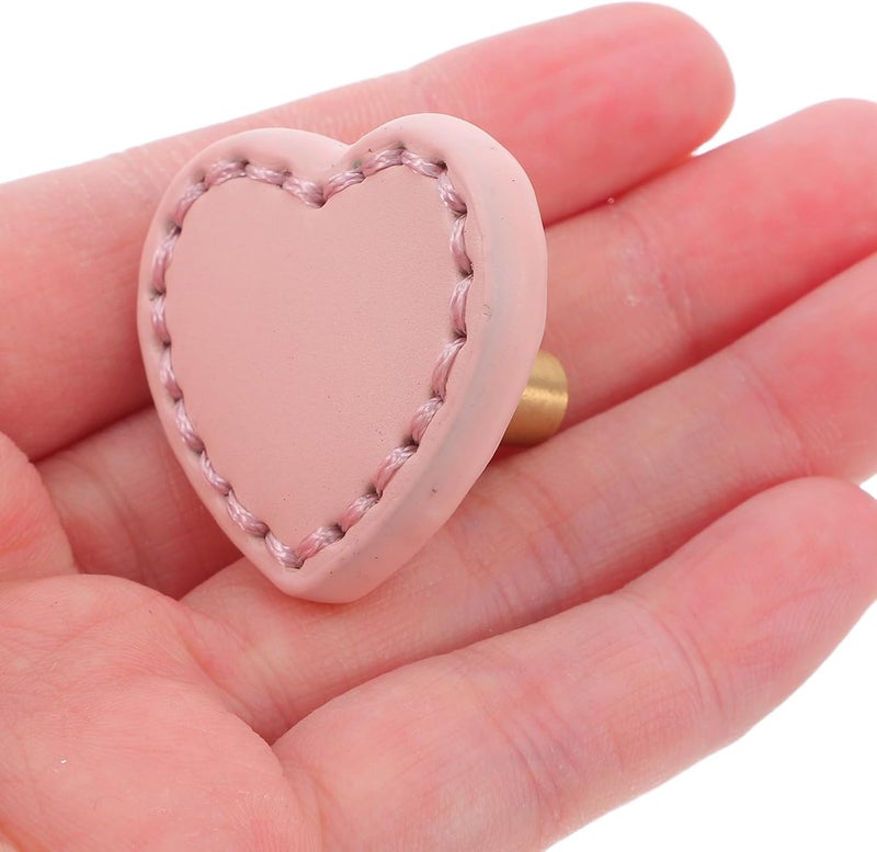Toyvian Heart-Shaped Brass Cabinet Wardrobe Door Handles with Pink Leather Pulls, Single Hole Furniture Handles for ’ Dresser Drawers, 2pcs Set for ’ Room Storage - Image 3