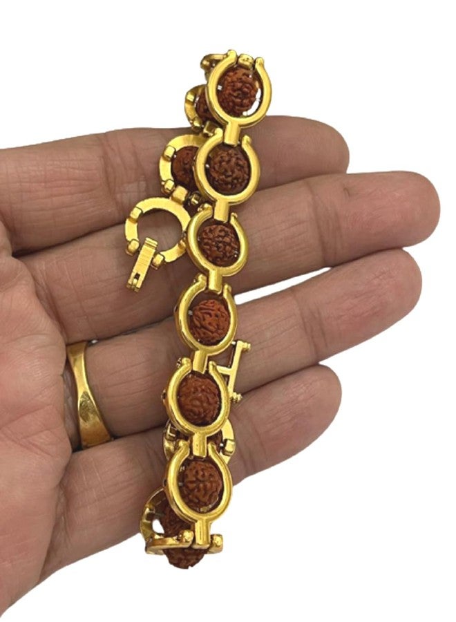 numeroastro 5 Mukhi Rudraksha Bracelet In Designer Gold Plated Metal For Men & Women (1 Pc) - Image 3