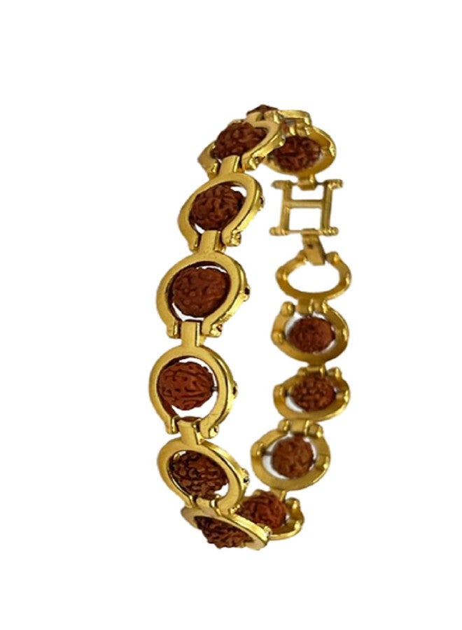 numeroastro 5 Mukhi Rudraksha Bracelet In Designer Gold Plated Metal For Men & Women (1 Pc) - Image 1