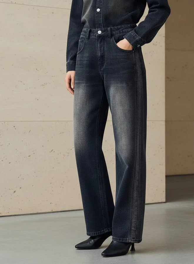 Splash FAV Straight Fit High Rise Jeans with Embellished Detail