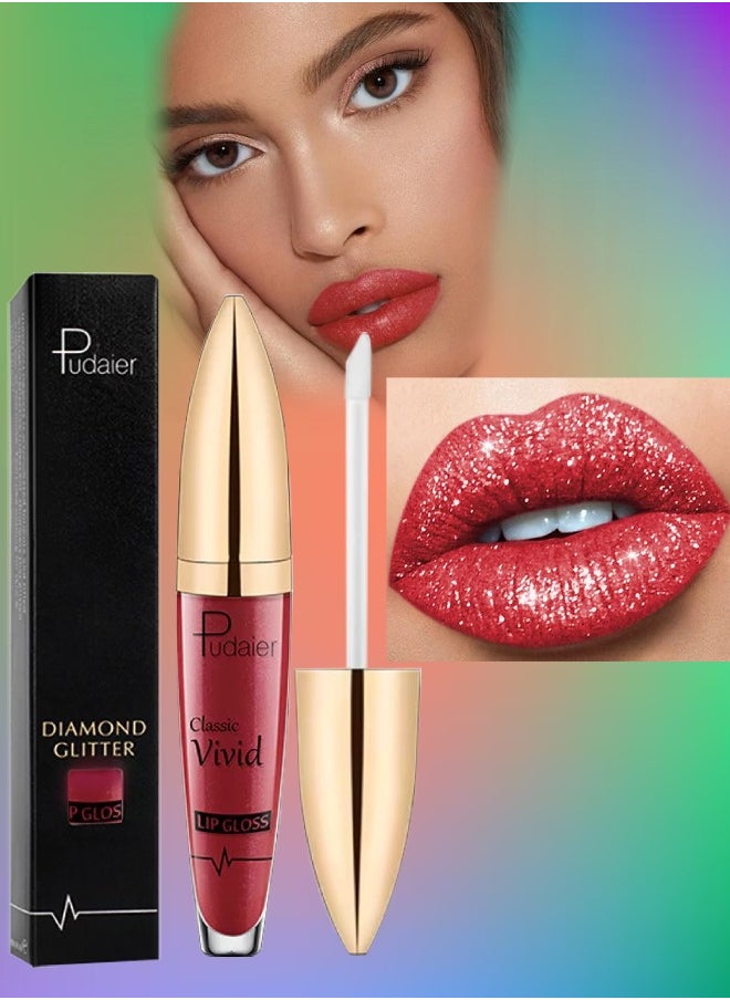 pudaier - Diamond Glitter Shiny Matte Lipstick Glitter Liquid Lip Gloss Sparkling High Pigment Waterproof Long Lasting Lipstick Bold Shimmer Lip Glaze Lip Waterproof Lip Liner and Lipstick 08 - Image 1