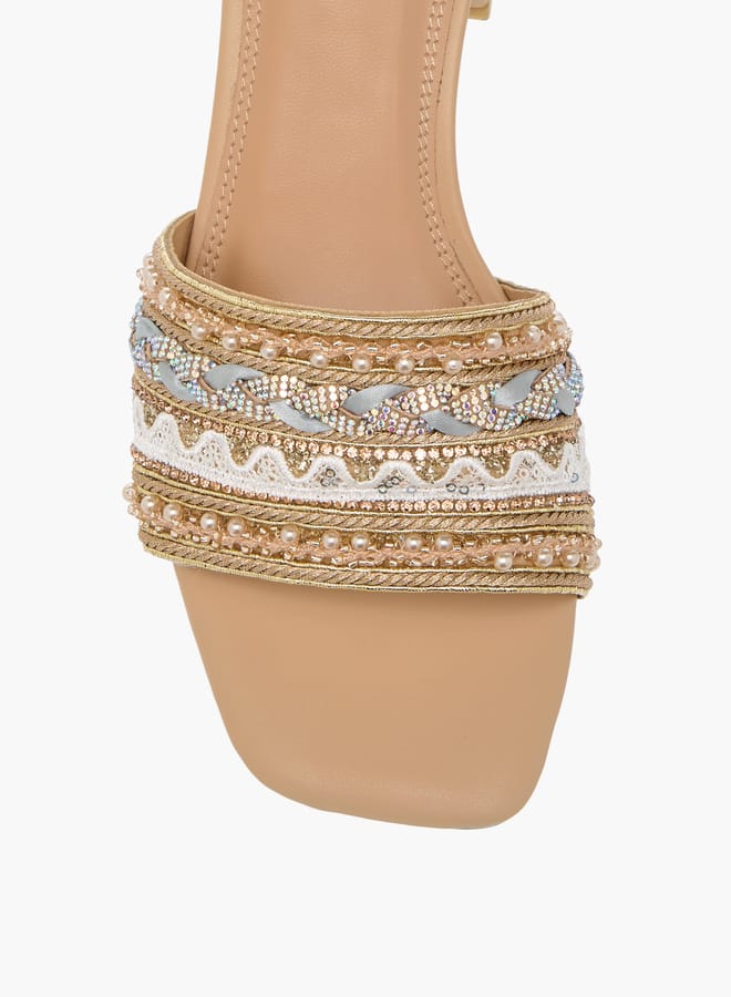 Celeste Womens Embellished Slip-On Sandals With Block Heels  - Image 4