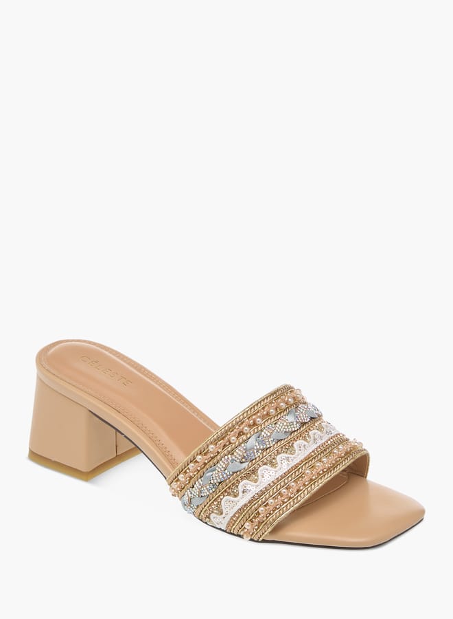 Celeste Womens Embellished Slip-On Sandals With Block Heels  - Image 1