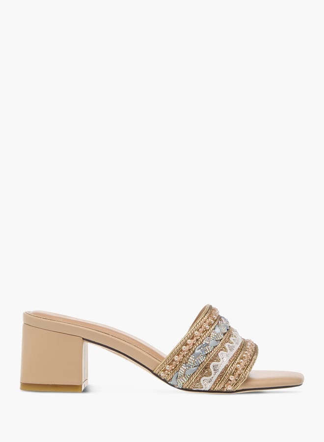 Celeste Womens Embellished Slip-On Sandals With Block Heels  - Image 3