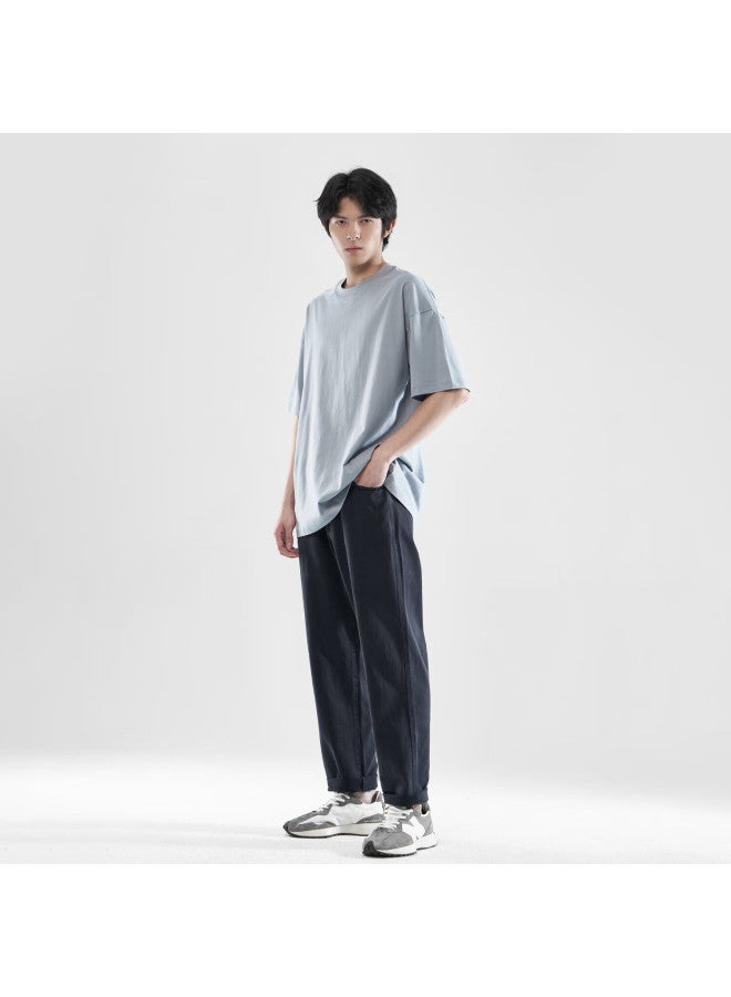 Markless Autumn Winter 100% Cotton Simple Loose Casual Denim Men's Straight Fit Versatile Pants 4801 Dark Blue S - Image 2