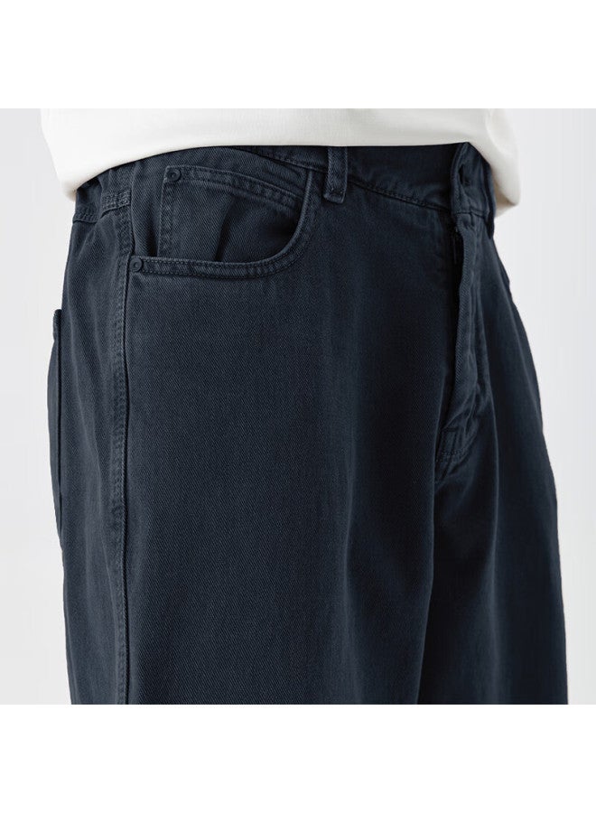 Markless Autumn Winter 100% Cotton Simple Loose Casual Denim Men's Straight Fit Versatile Pants 4801 Dark Blue S - Image 3