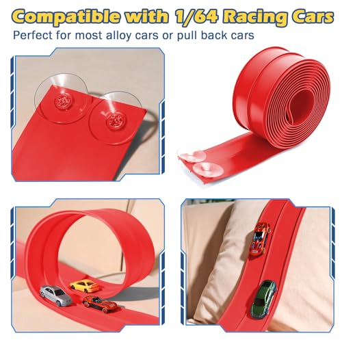 INKZOO Upgrade Flexible Race Track for Kids 3 Flexible Car Track 15Ft Race Track Compatible with Diecast 164th Cars Roll Up Car Ramp Toy with Strong Suction Cups - Image 5