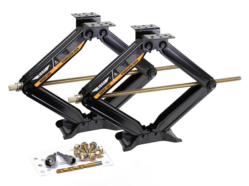 LIBRA 24" 6K lbs RV Trailer Camper Stabilizer Leveling Scissor Jacks w/Dual Power Drill sockets & mounting Hardware Set-Set 2 - Image 1