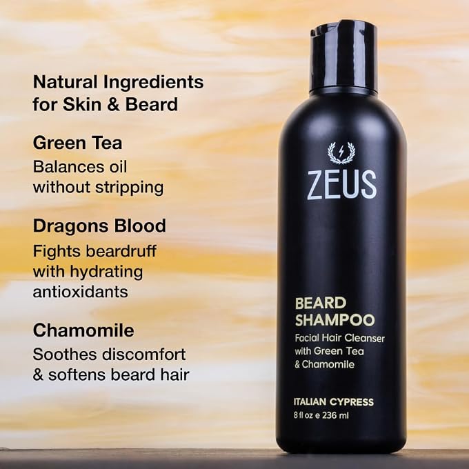Zeus Beard Shampoo and Wash for Men 240ml Beard Wash with Natural Ingredients (Scent: Sandalwood) - Image 3