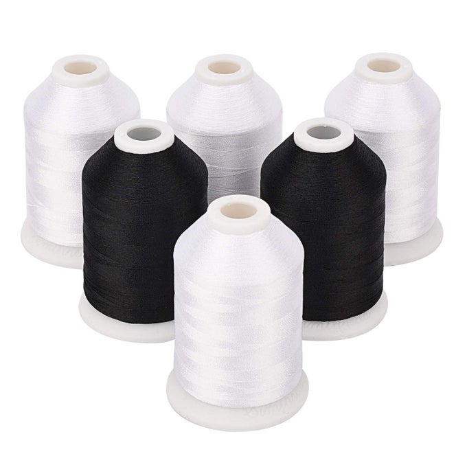 4 WHITE 2 BLACK 60WT SEWING BOBBIN FILL MACHINE EMBROIDERY THREAD 1500 METERS SPOOL EACH