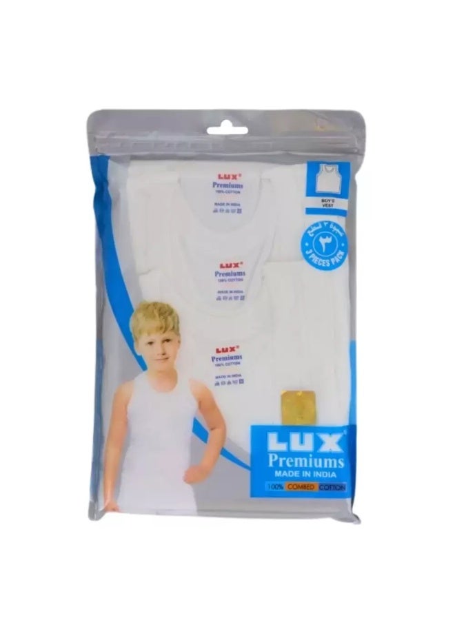Lux Boys Vest Cotton Tank Top Undershirt Vest- White Color For 3-4yrs Pack of 3pcs - Image 2
