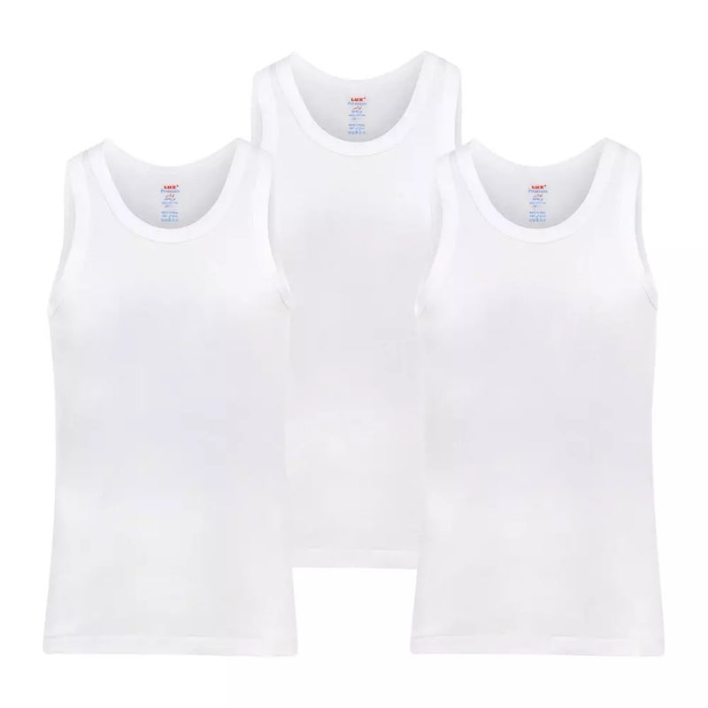 Lux Boys Vest Cotton Tank Top Undershirt Vest- White Color For 3-4yrs Pack of 3pcs - Image 1