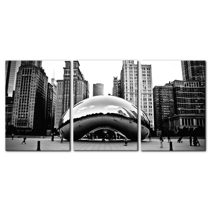 3 Pieces Black and White Wall Art The Millennium Park in Downtown Chicago Photograph Picture Print on Canvas Cloud Gate Canvas Wall Art for Modern Home Decor Ready to Hang 20x28x3 Panel
