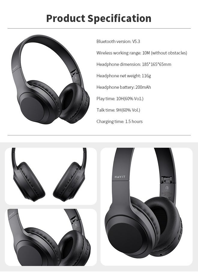 havit Bluetooth Headphones, Wireless Headset with Noise Cancelling, Suitable for Workouts and Travel  - Image 5
