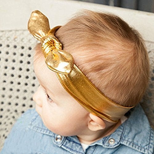 AISIBO Baby Headbands, Children Big Bow Elasticity Headband Kids for Girls Newborn Infant Toddlers Kids (Gold) - Image 4