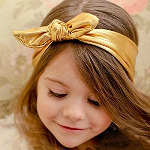 AISIBO Baby Headbands, Children Big Bow Elasticity Headband Kids for Girls Newborn Infant Toddlers Kids (Gold) - Image 3
