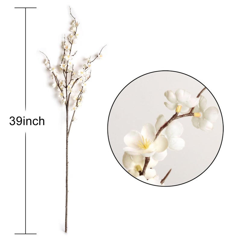 SLanC 5Pcs Silk Cherry Blossom Branches 39'' Artificial Flowers Faux Cherry Blossom Stems for Vase Summer Spring Wedding Decor (5, White) - Image 4