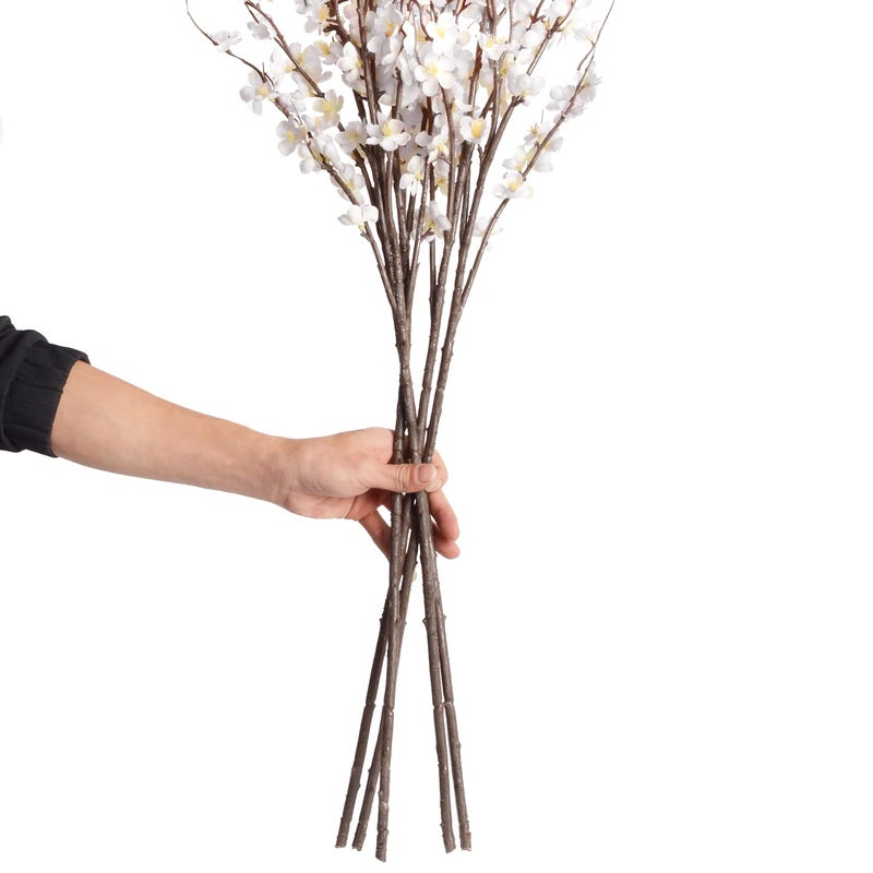SLanC 5Pcs Silk Cherry Blossom Branches 39'' Artificial Flowers Faux Cherry Blossom Stems for Vase Summer Spring Wedding Decor (5, White) - Image 3