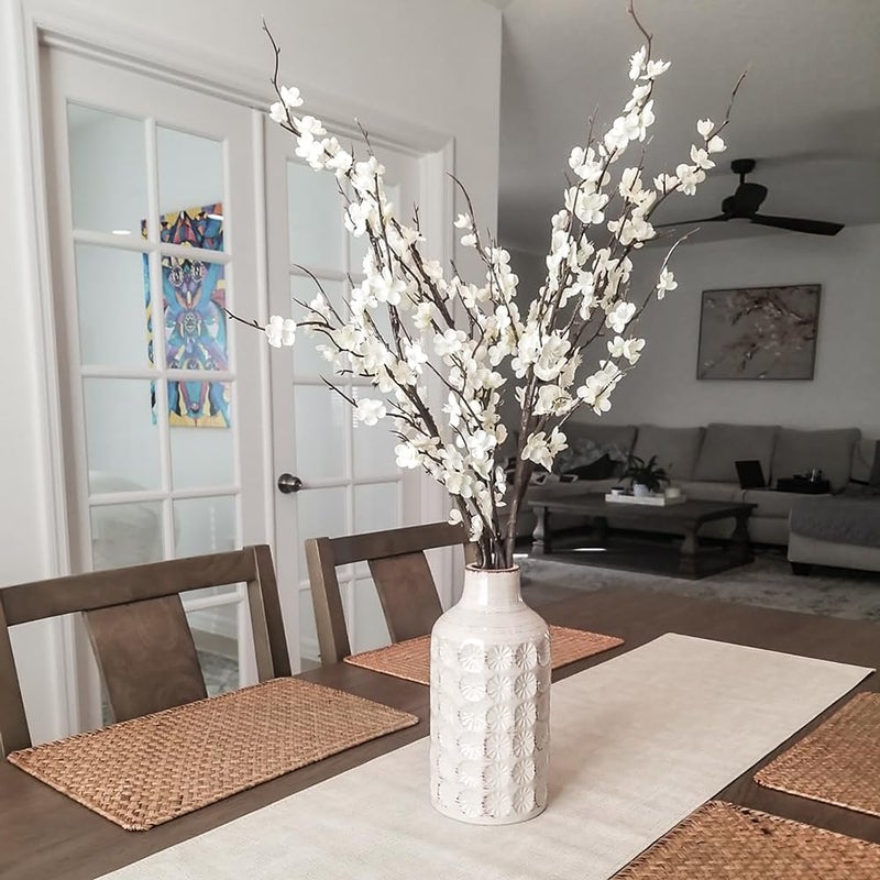 SLanC 5Pcs Silk Cherry Blossom Branches 39'' Artificial Flowers Faux Cherry Blossom Stems for Vase Summer Spring Wedding Decor (5, White) - Image 2