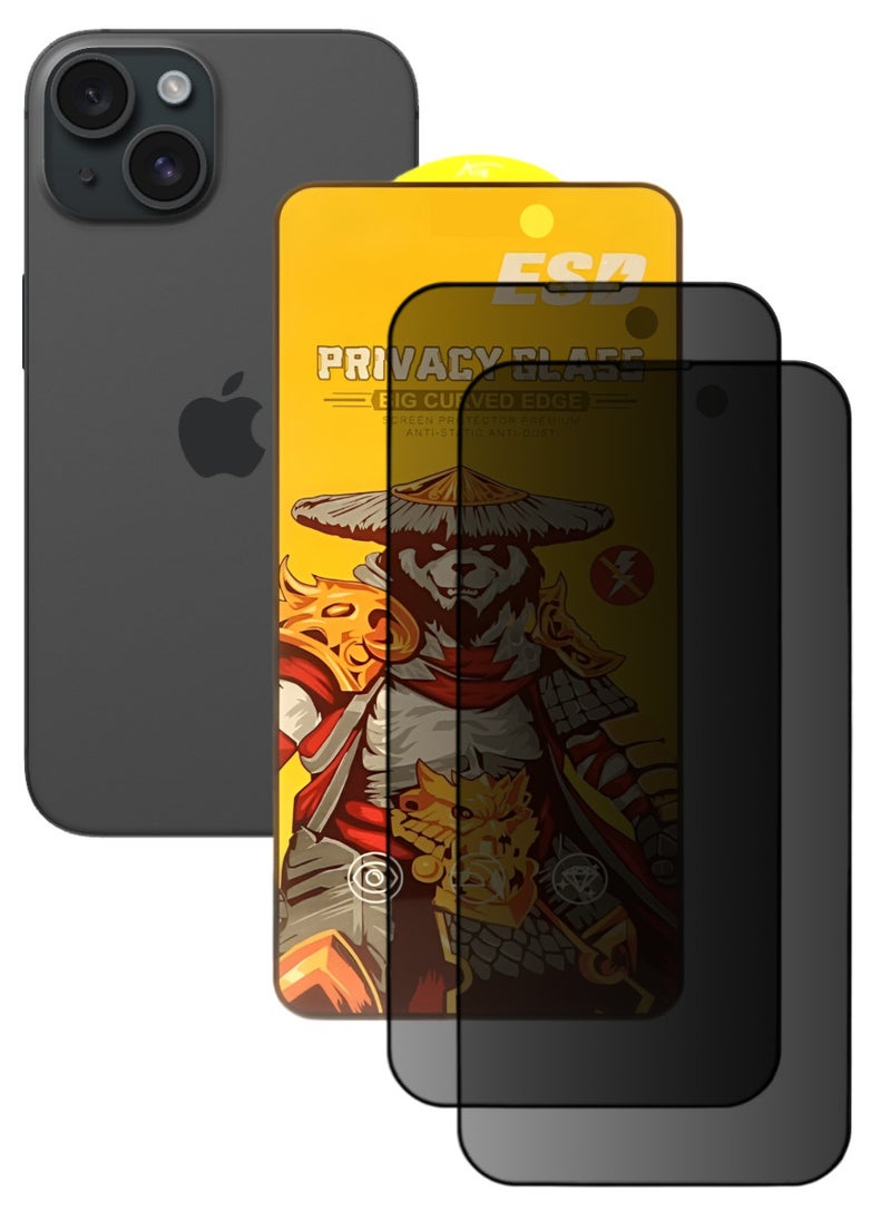 ESD 2 Pieces Tempered Dustproof Privacy Glass Screen Protector Compatible For iPhone 15 - Image 1