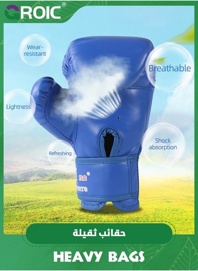 GROIC - حقيبة ملاكمة للأطفال، مجموعة ملاكمة من جلد البولي يوريثان وحزام ارتفاع قابل للتعديل - مجموعة حقيبة ملاكمة مع قفازات ملاكمة، حقيبة ملاكمة MMA كيك بوكسينغ مواي تاي كاراتيه - Image 1