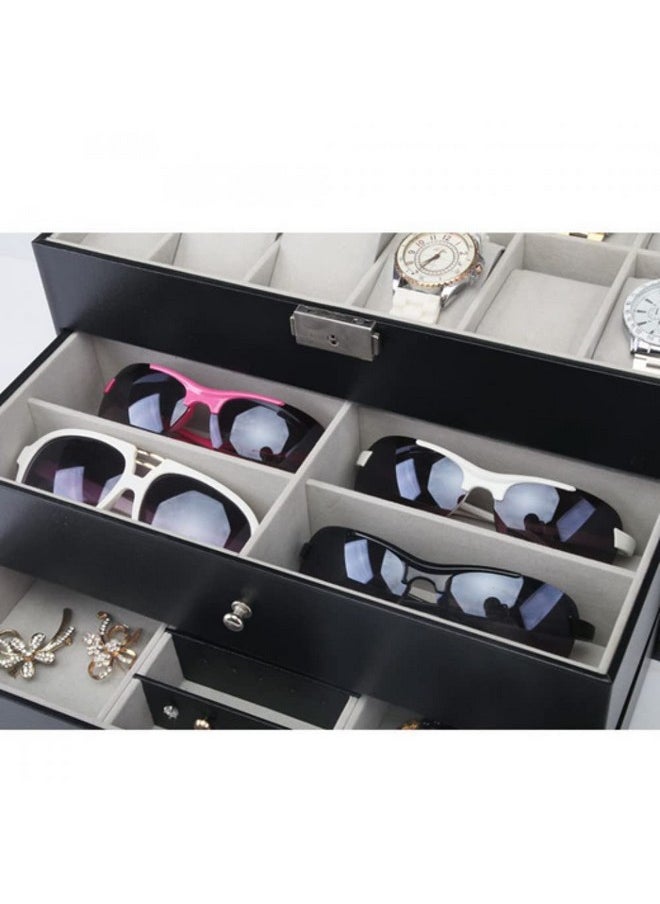 Styleys Styleys Watch Organizer Box with Glasses and Jewelry Drawer with Sunglasses Drawer - Black (W145)  - Image 3