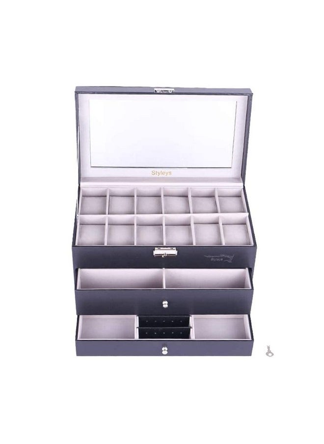 Styleys Styleys Watch Organizer Box with Glasses and Jewelry Drawer with Sunglasses Drawer - Black (W145)  - Image 5