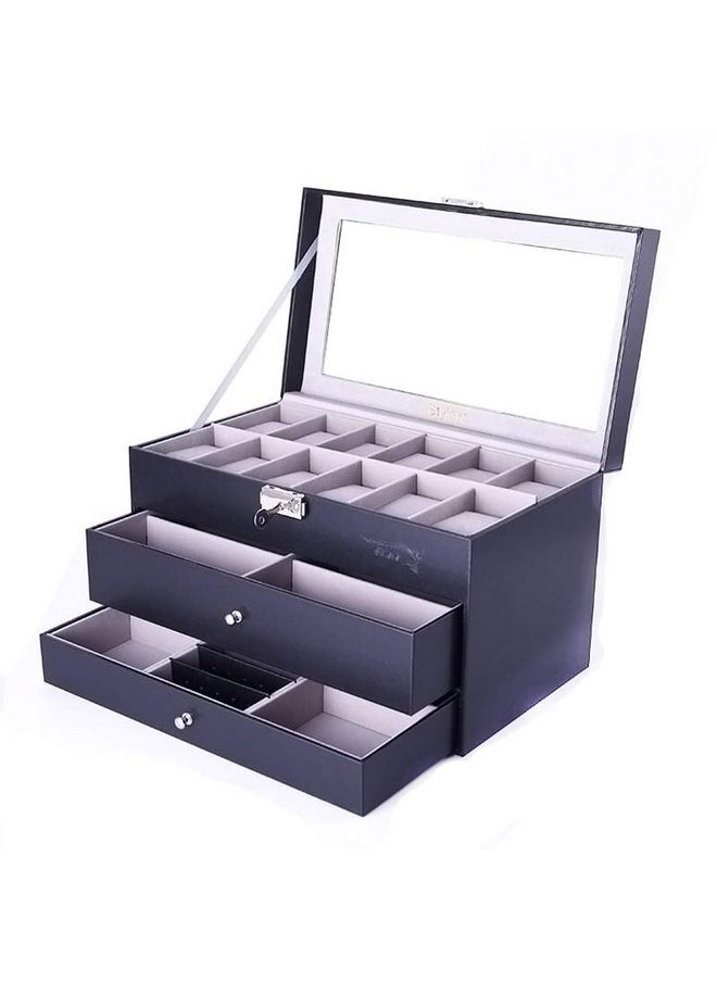 Styleys Styleys Watch Organizer Box with Glasses and Jewelry Drawer with Sunglasses Drawer - Black (W145)  - Image 1