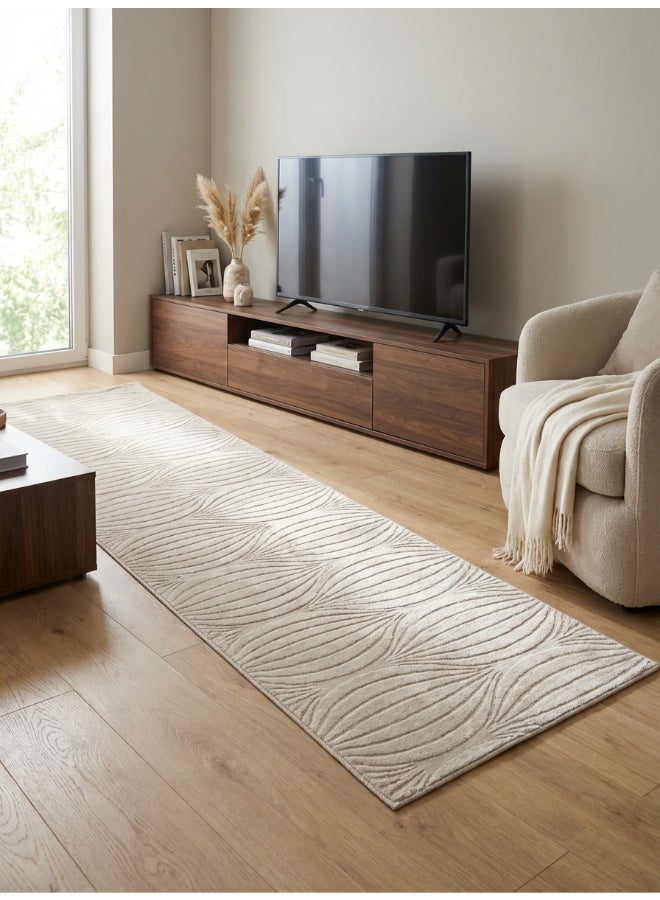 Noon East Carpet Rug Woven with Soft Texture |Polygon Rhythm Design  - Cream | Size - 60x230 cm - 2x7.5 ft |For Bedside runners, In front of TV units, Entry Hallway - Image 2