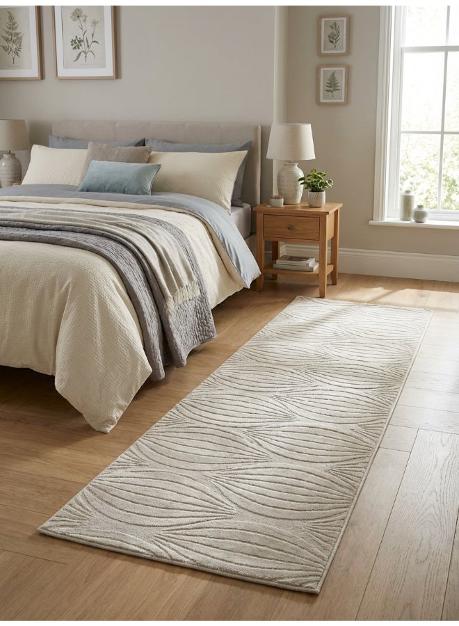 Noon East Carpet Rug Woven with Soft Texture |Polygon Rhythm Design  - Cream | Size - 60x230 cm - 2x7.5 ft |For Bedside runners, In front of TV units, Entry Hallway - Image 1