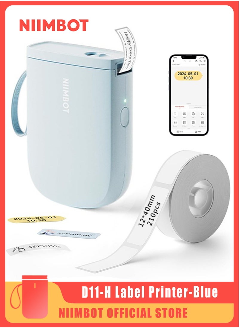 NIIMBOT - D11 New Version Label Maker Machine D11-H Label Printer with Tape, 300dpi Upgraded Resolution, Bluetooth Label Printer, Portable Thermal Printer with 15mm Printing Width, Sticker Maker for Clothing Food Organizing Home Office School, Blue - Image 1