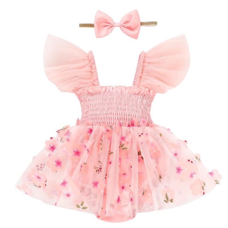 TITKKOP Baby Girl Clothes Infant Tulle Romper Ruffe Sleeveless Bodysuit Baby Girl Outfits Infant Girl Dress(pink1,3-6M) - Image 1