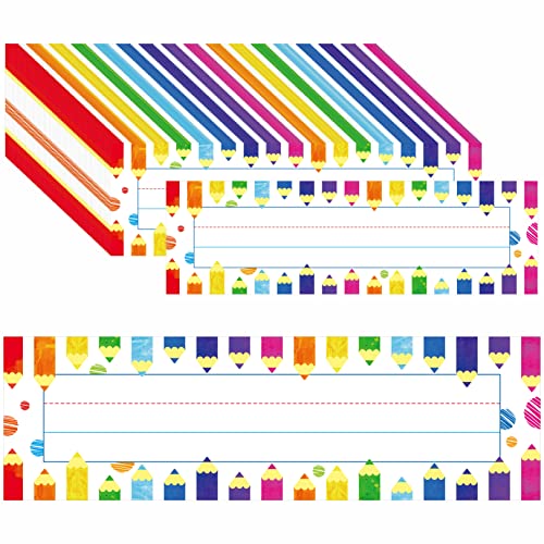 Gethelud 40PCS Desk Nameplates, Double Sided PET Film Desk Name Tags Erasable & Reusable Traditional Manuscript Name Plate Classroom Decoration for School Student (10” x 2.8”) - Image 1