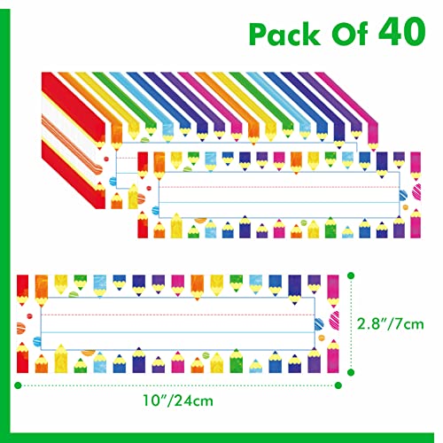 Gethelud 40PCS Desk Nameplates, Double Sided PET Film Desk Name Tags Erasable & Reusable Traditional Manuscript Name Plate Classroom Decoration for School Student (10” x 2.8”) - Image 2
