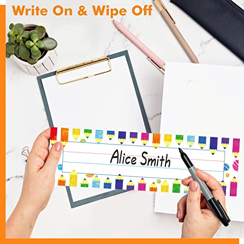 Gethelud 40PCS Desk Nameplates, Double Sided PET Film Desk Name Tags Erasable & Reusable Traditional Manuscript Name Plate Classroom Decoration for School Student (10” x 2.8”) - Image 4