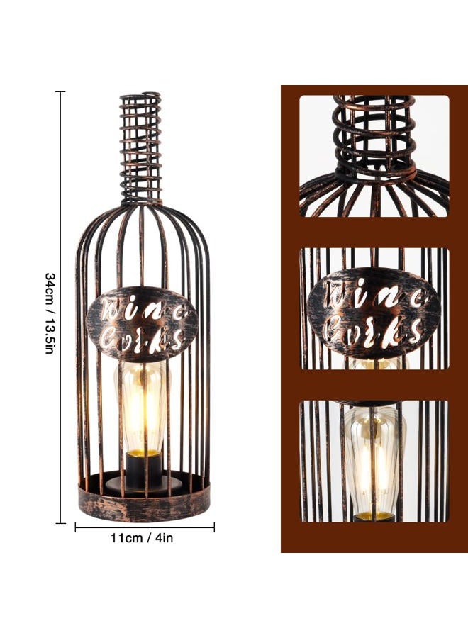 JHY DESIGN Decorative Table Lamp Battery Powered 13.5”H Cordless Metal Wine Cork Holder Lamp with 6-Hour Timer for Tabletop Home Patio Dining Room Living Room(Black Brushed Gold) - Image 3