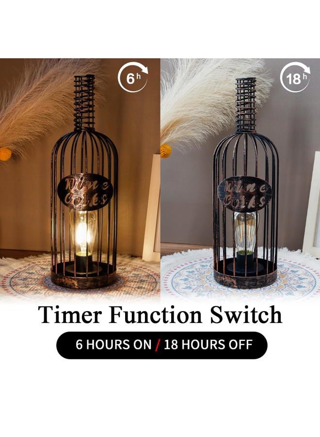 JHY DESIGN Decorative Table Lamp Battery Powered 13.5”H Cordless Metal Wine Cork Holder Lamp with 6-Hour Timer for Tabletop Home Patio Dining Room Living Room(Black Brushed Gold) - Image 4